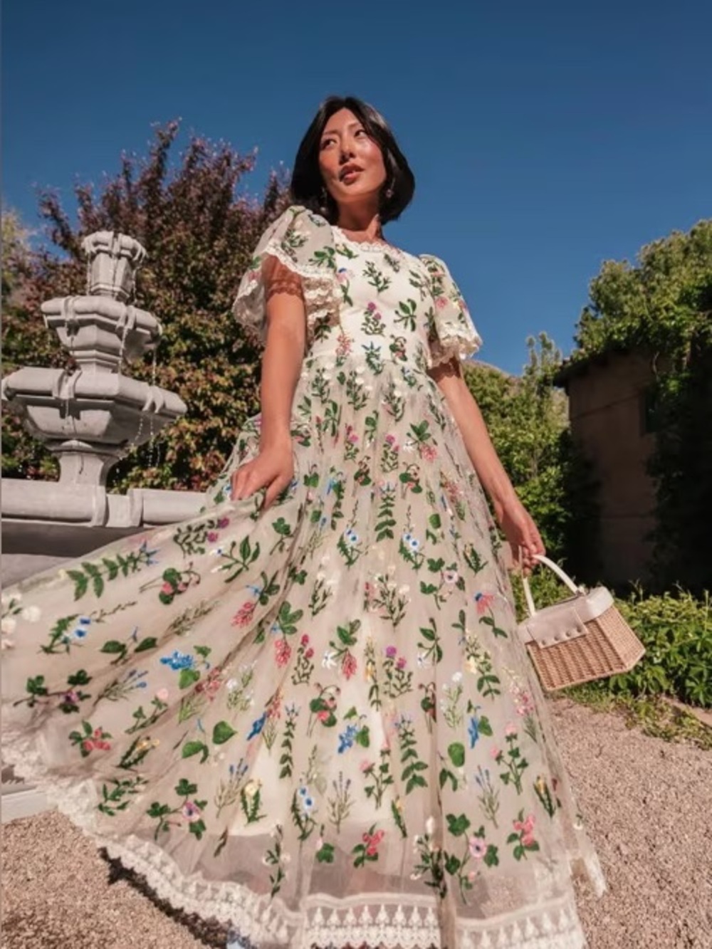 JessaKae Gardenia Dress with Multicolor Floral Embroidery